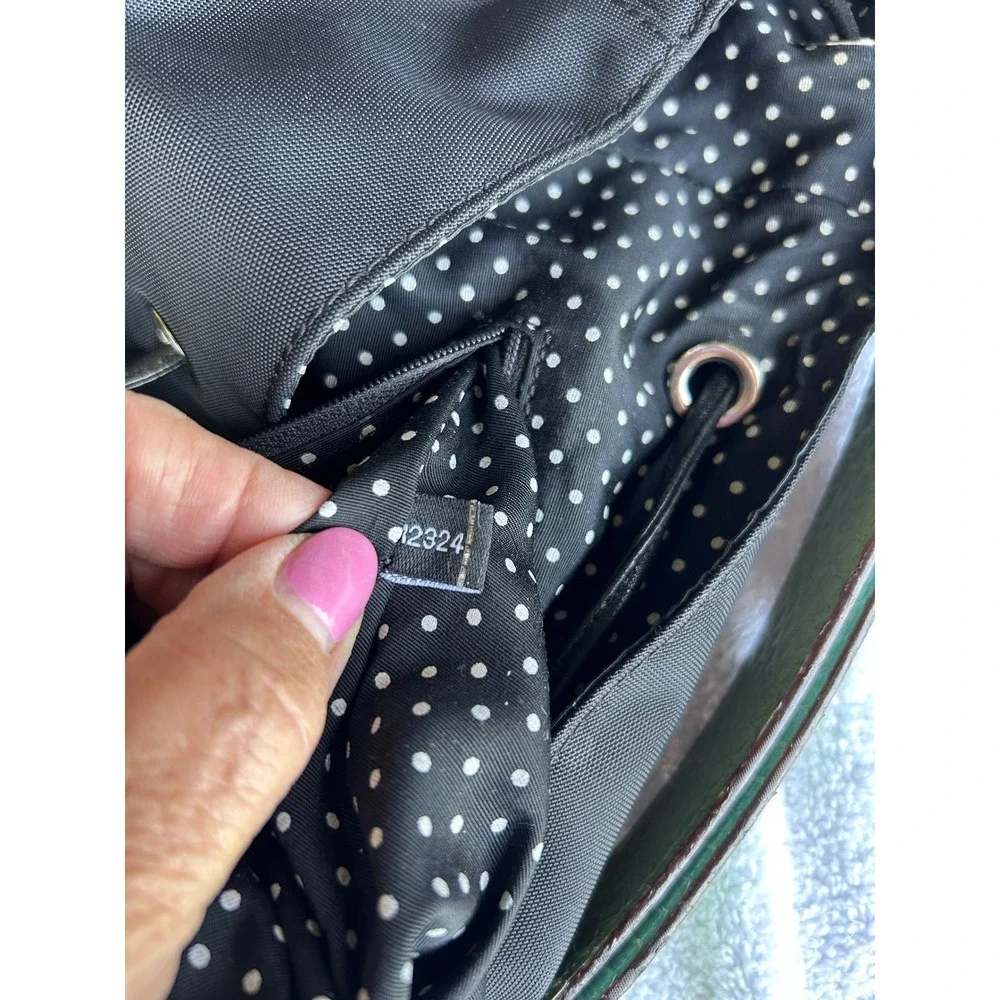 Kate Spade Drawstring Shoulder or Tote Bag Black Green Trim Nylon Like New!